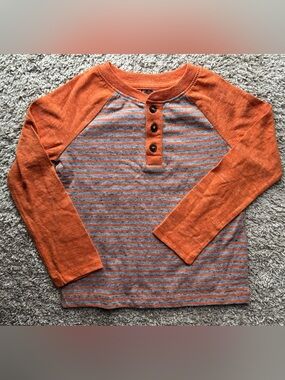 Falls Creek Kids Toddler Boys Long Sleeve Henley Shirt Orange Gray Striped 3T
